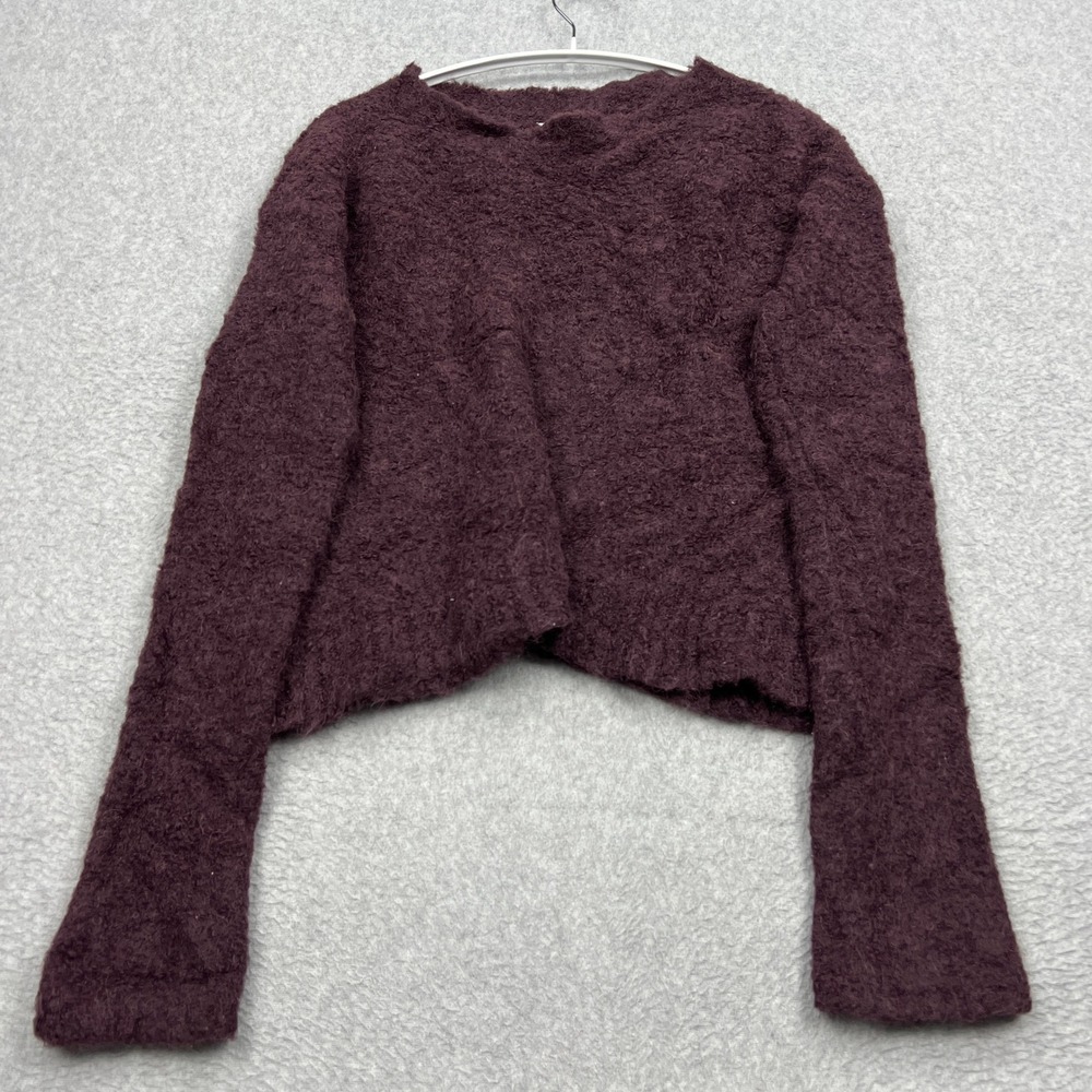 Poetry Sweater‎ Women's 6 Burgundy Alpaca Blend Boucle Knit Crew Fuzzy Pullover